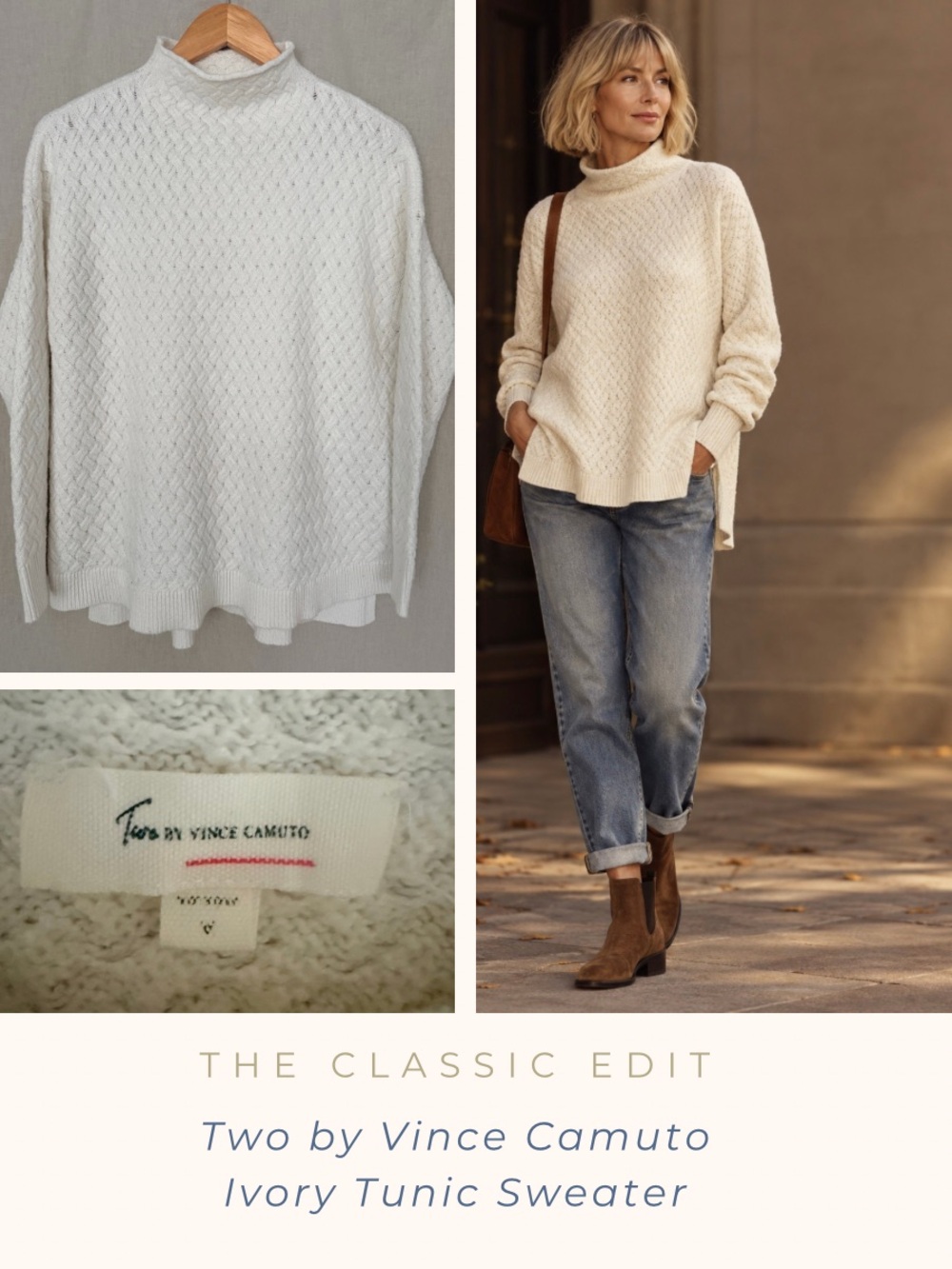 Two by Vince Camuto Ivory Tunic Sweater | Cozy Knit | Relaxed Fit